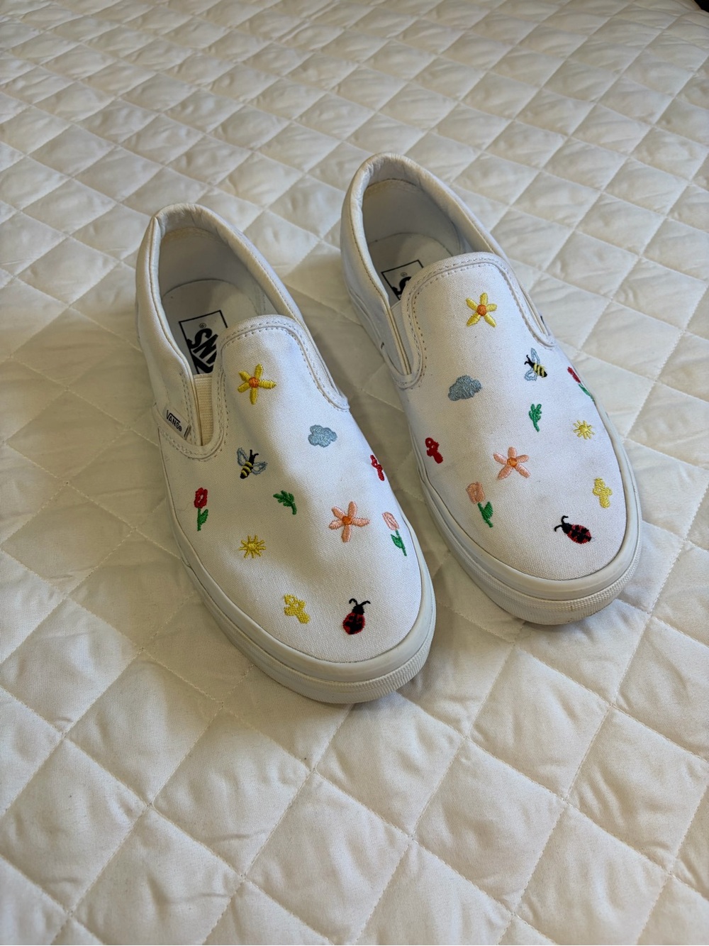 Vans Garden Party Women's Slip-Ons with Colorful Embroidered Bugs & Flowers